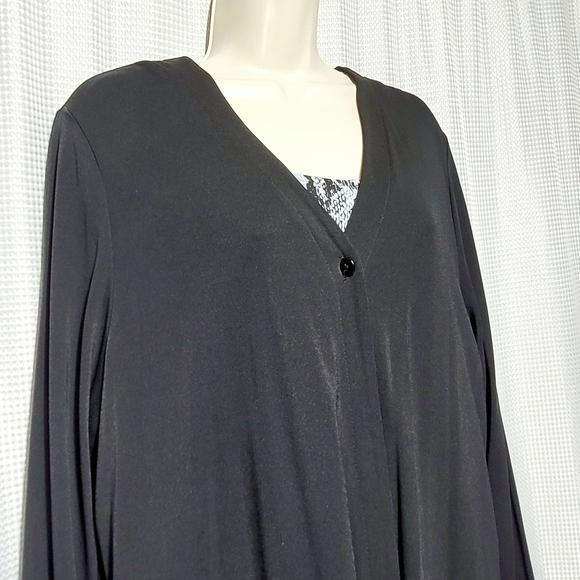 VTG JoSEPHINE CHAUS Black V-neck Long Sleeve Silky Cardigan (XL) - Picture 5 of 10